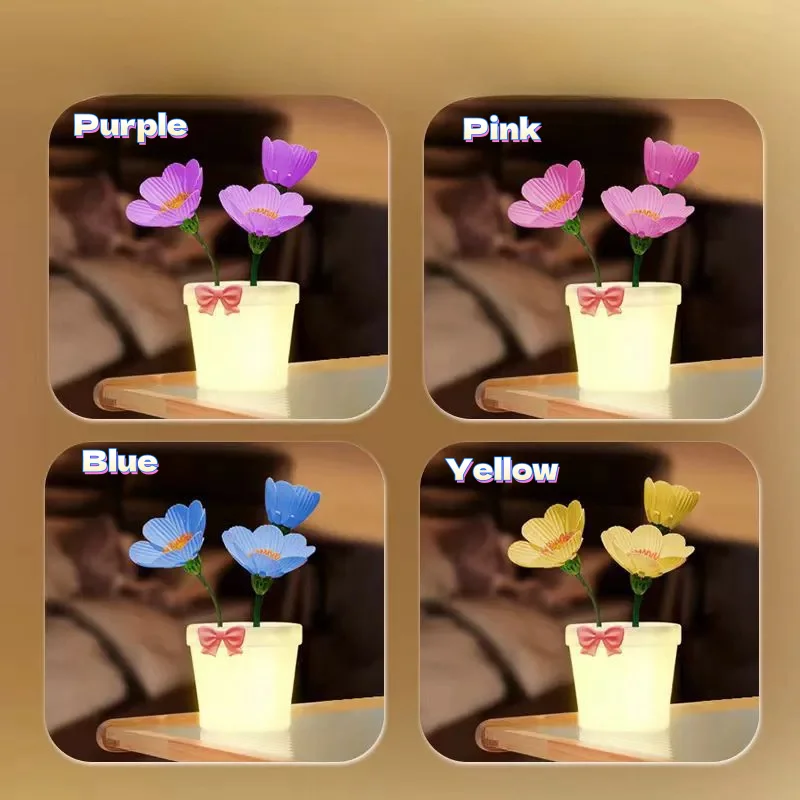 Милый светодиодный ночник в цветочном горшке перезаряжаемая настольная лампа