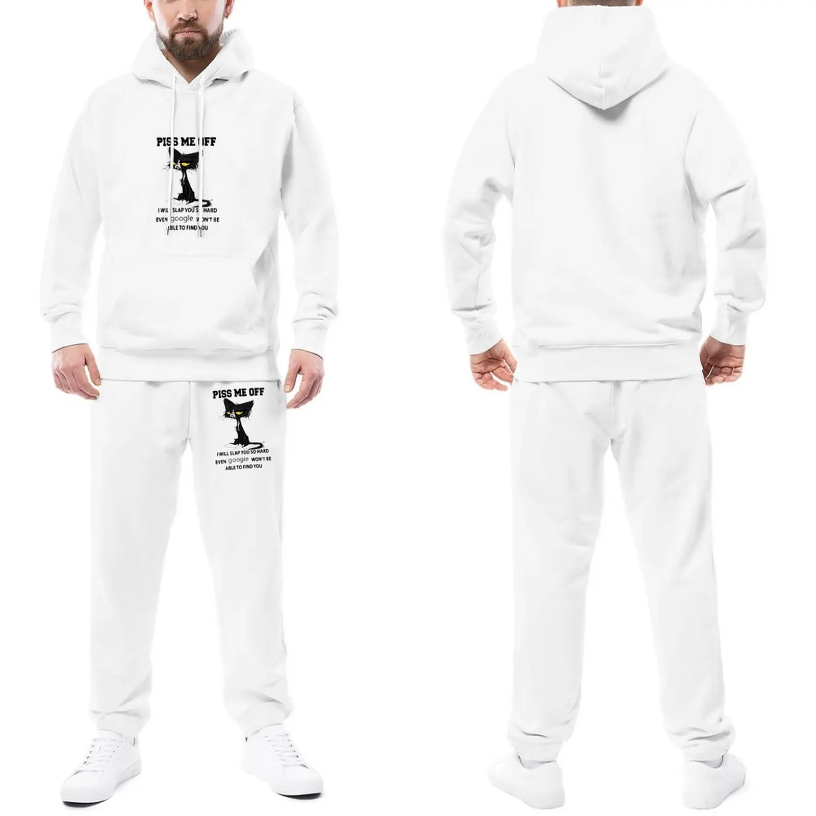 

Tracksuit Set Black Cat Casual Jogging Suit Male Dont Piss Me Off Hooded Set Autumn Trendy Sweatsuits Plus Size 2XL 3XL