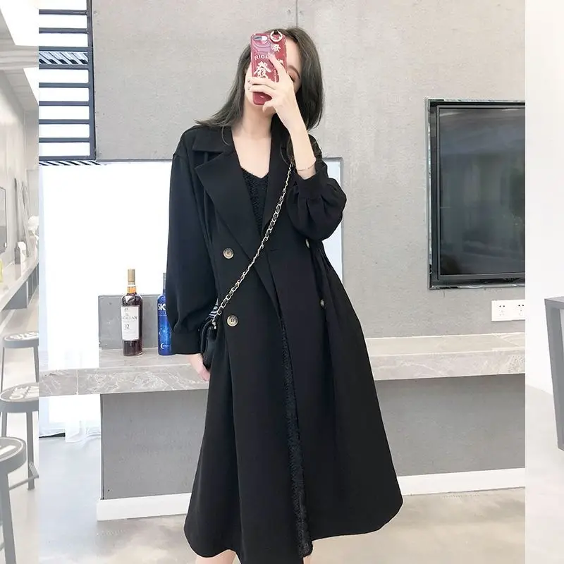 

Осенняя Новая женская куртка большого размера в британском стиле черная Свободная куртка средней длины в западном стиле