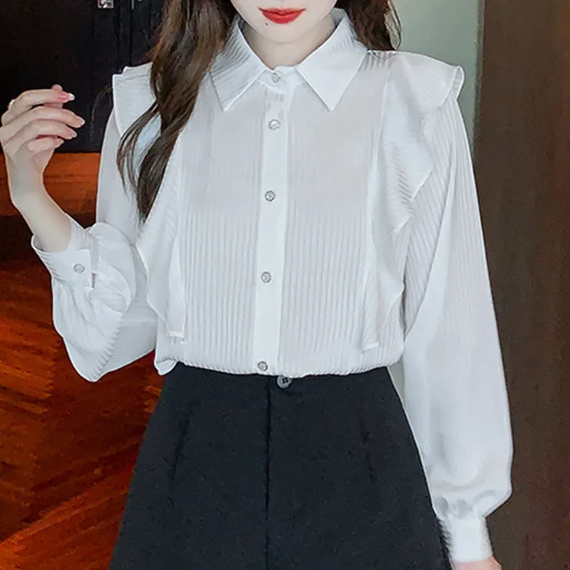 Новая женская рубашка с длинным рукавом и отложным воротником шифоновая блузка в