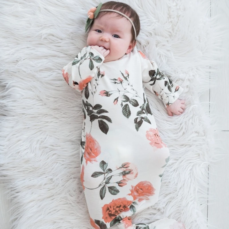 

2 Pcs / Set Infant Sleep One Outfit Soft Cotton Floral Printing