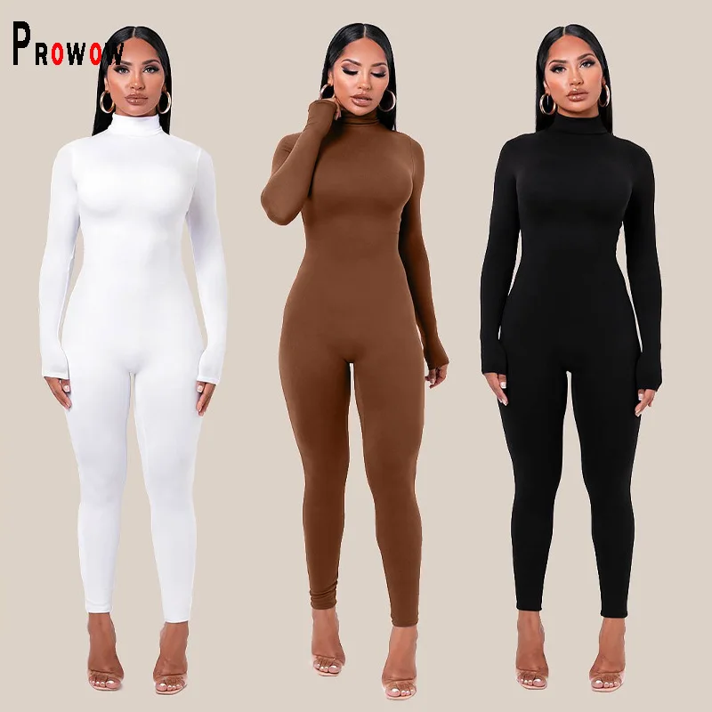 

Prowow Women Jumpsuits Long Sleeve Bodycon Outfits Slim Fit Thick Velvet Fall Winter One Piece Romper Workout Sweat Clothing