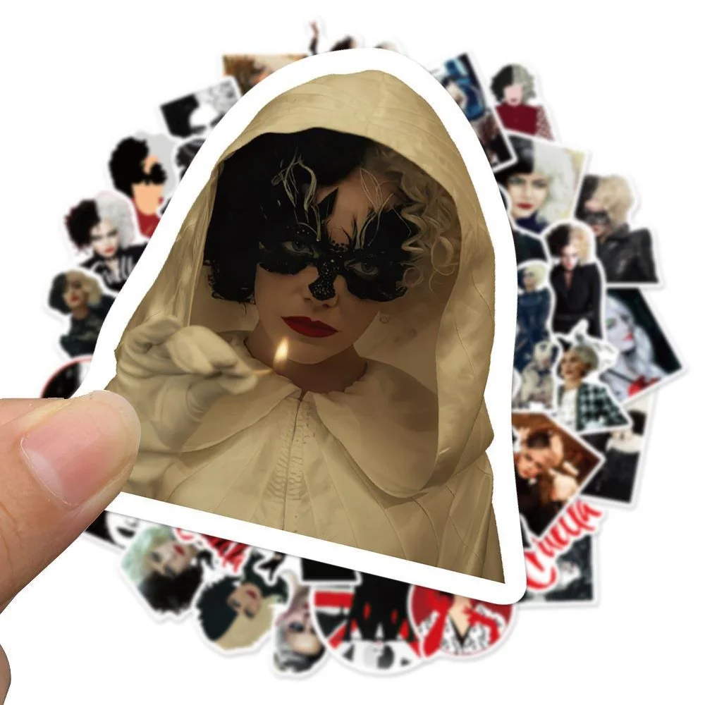 

Классические наклейки из фильма «Cruella», наклейки «злодейская королева», «сделай сам», наклейки из ПВХ для ноутбука, мотоцикла, 10/30/50 шт.
