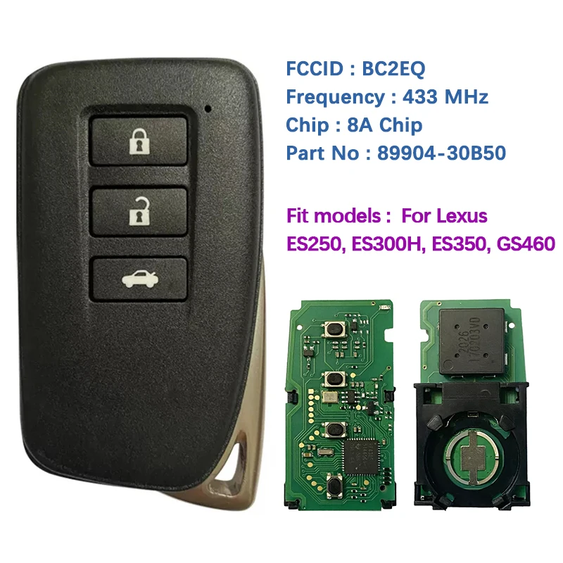 

CN052001 Aftermarket 3-кнопочный смарт-ключ BC2EQ P1 88 чип DST-AES 433 МГц 89904-30B50 для Lexus ES250 ES300H ES350 GS460