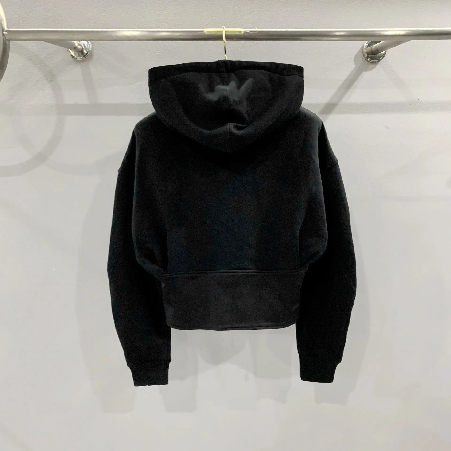 Фото RO Dark High Street Хлопковая женская темная индивидуальная талия для похудения с капюшоном Короткая куртка с капюшоном на молнии Вязаные толстовки с капюшоном №2