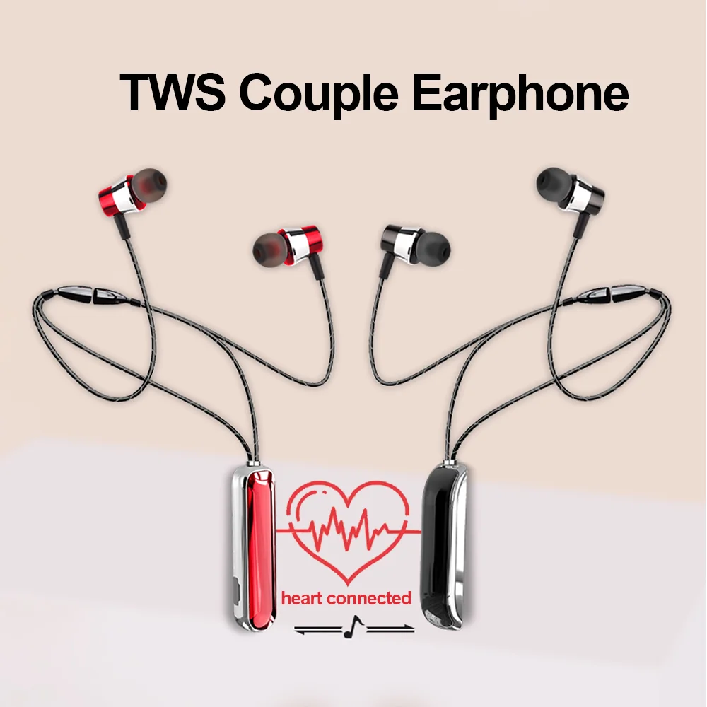

Bluetooth Earphones Sport Wireless Headphone Handsfree TWS Couple Necklace Bluetooth Earbuds 9D Stereo Metal Headset with Mic