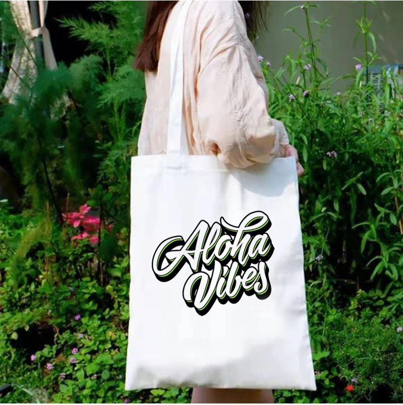 

Aloha Vacation Shopping Bags Letter Hawaii Funny Tote Bag Canvas Travel Style Women Harajuku Bags Eco Friendly Products