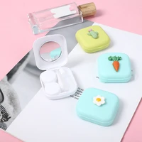 cute girl fruit contact lens case box with mirror women mini square lovely eyes contact lens container box bag travel kit