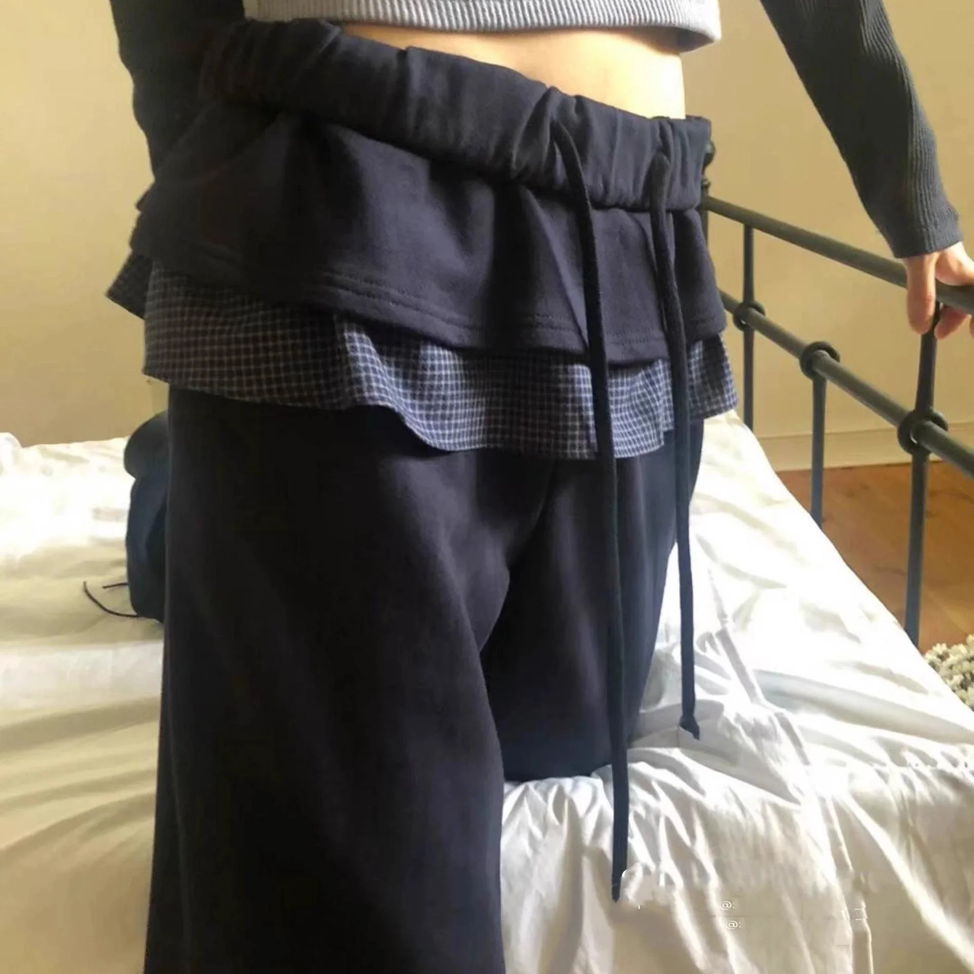 Женские клетчатые брюки из двух частей