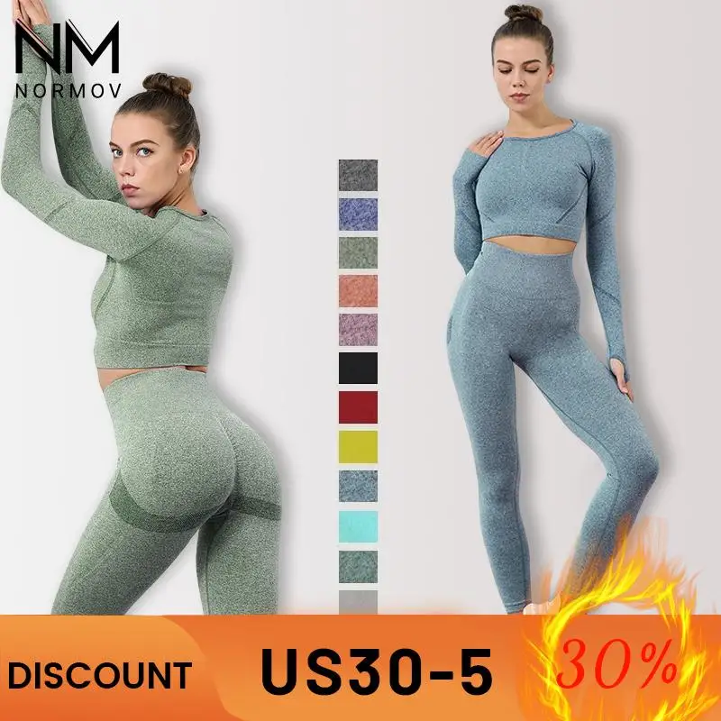 

Спортивный костюм NORMOV женский из 1/3 предметов, комплект для спортзала, женский бесшовный комплект для фитнеса, спортивные костюмы, узкие брю...