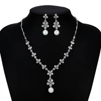 cz cubic zirconia pearls bridal wedding necklace earring setflower jewelry sets for women prom jewelry accessories
