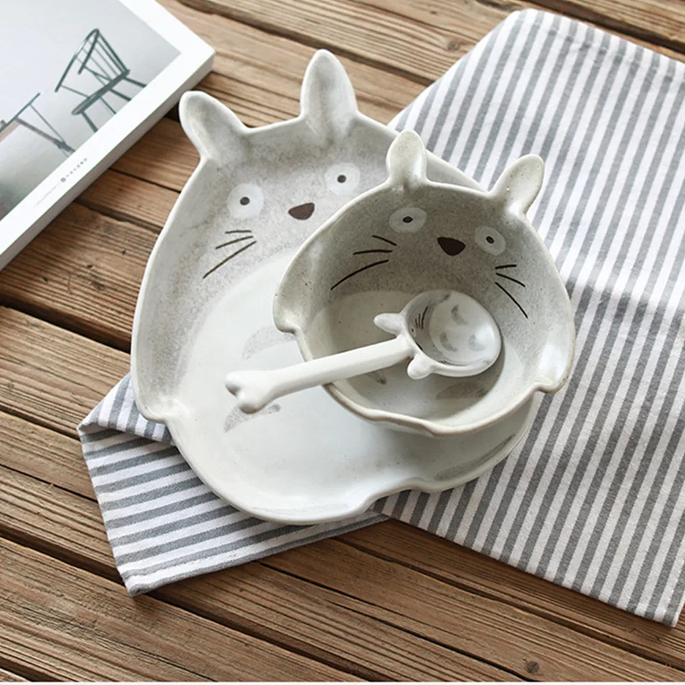 

Ceramic Totoro Plate Steak Food Dish Bowl Spoon Cartoon Style Tableware Bowl Dinner Dish High Quality Porcelain Dinnerware Set