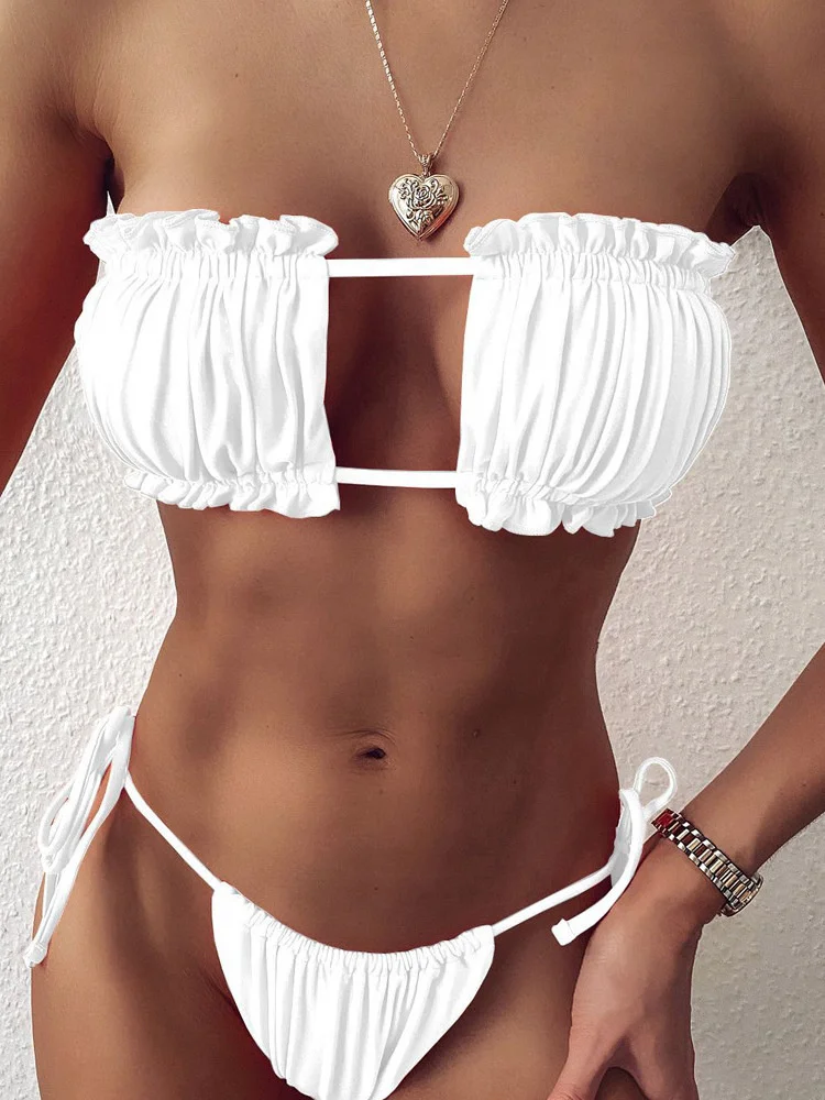 

Sexy Low Waist Ladies Clothes Swimsuit Outfit Drawstring Womans Clothing Bikini 2023 Woman Solid Color Bikinis Set Pleated Sets