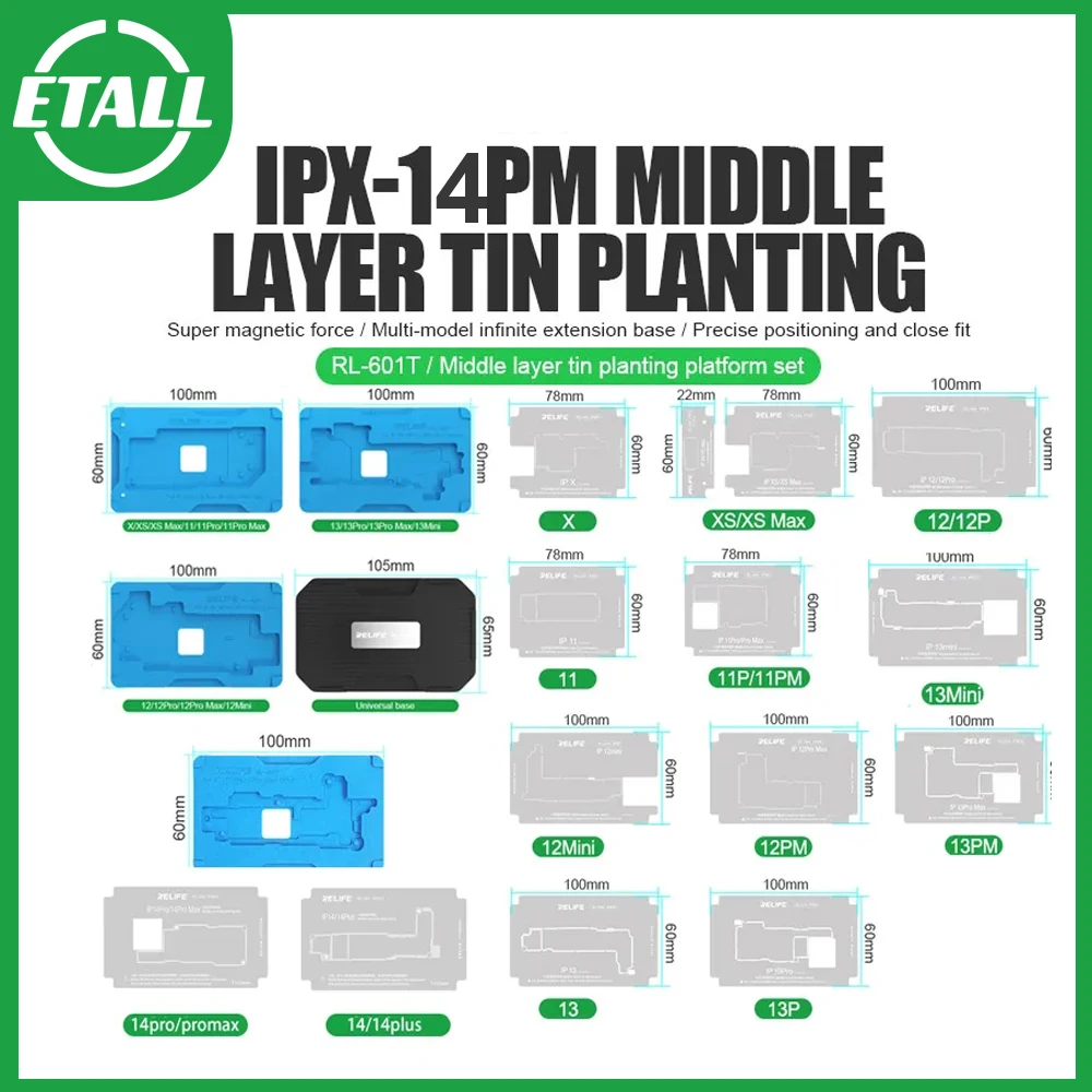 RELIFE RL-601T среднеслойный оловянный шаблон для посадки iPhone X ~ 11 12 13 14 Pro Max