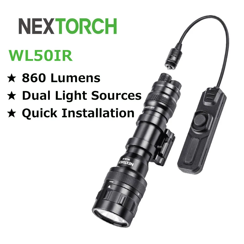 NEXTORCH 860 Lumens White & 400 mW IR LightsUniversal-Rail-Mounted Dual-Light Tactical Flashlight for Low-Light WL50 IR