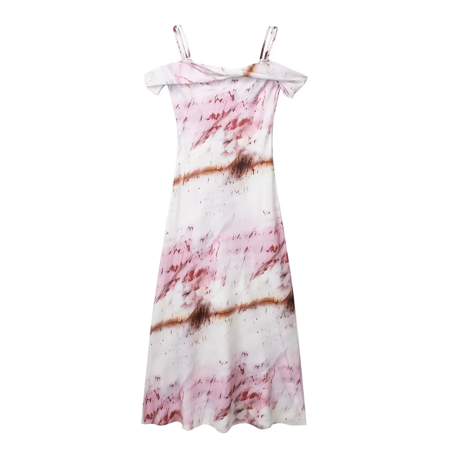 

Women 2023 New Chic Fashion Summer Sexy Printing Midi Dress Vintage Backless Thin Straps Female Dresses Mujer