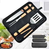 bbq tool wooden handle grill set outdoor picnic stainless steel knife and fork shovel clip brush sweep