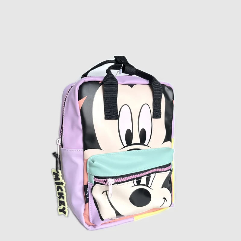 Disney Mickey Mouse Shoulder Backpack Students PU Leather Frosted Texture Spelling Color Printing Children's Shoulder Backpack
