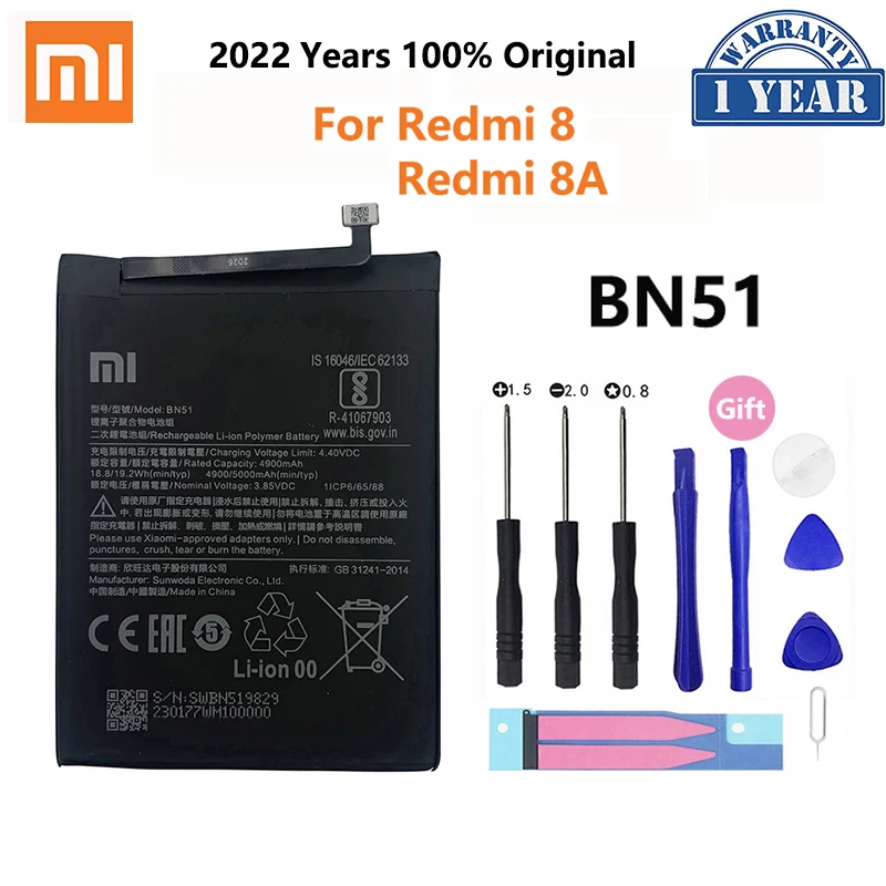 100% Оригинальный телефонный аккумулятор Xiao Mi BN51 5000 мАч для Xiaomi Redmi 8 8A Redmi8 Redmi8A