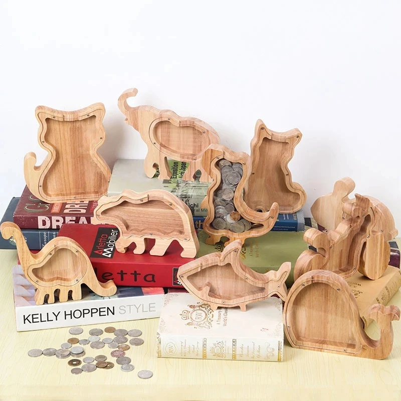 

Wooden Animal Piggy Bank Money Boxes Storage Kids Toys Home Decor Coin Money Saving Box Coins Storage Box Home Desktop Decor