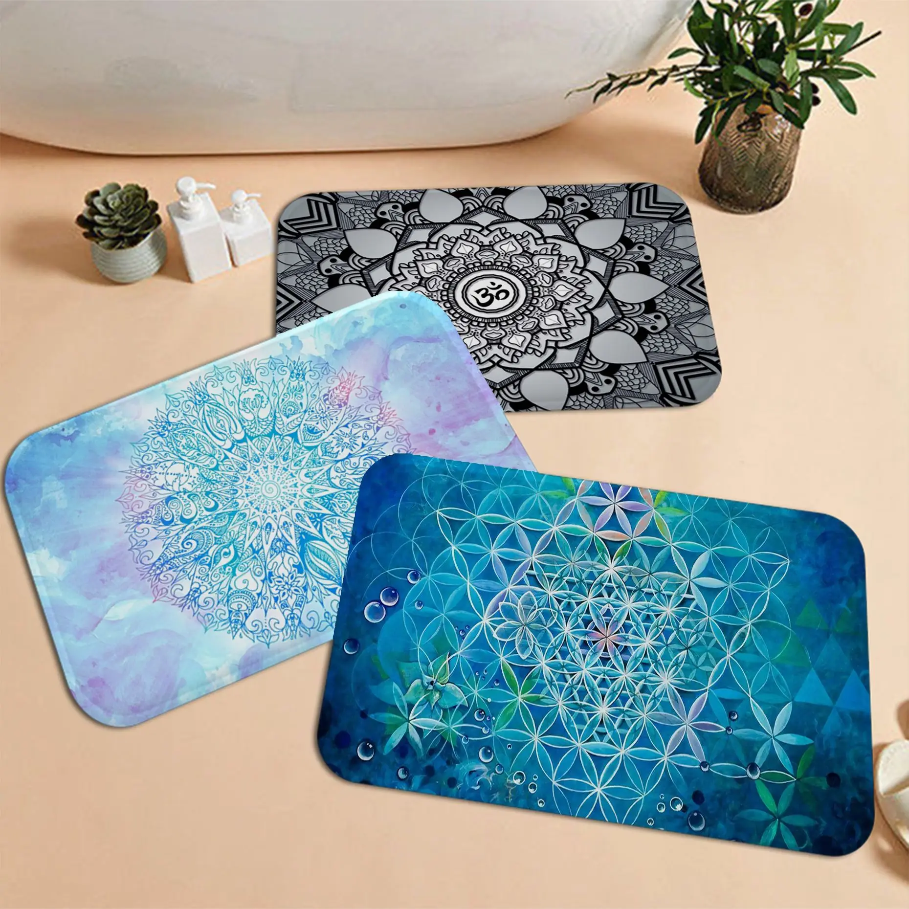 

Mandala Flower Of Life Bath Mat Anti-slip Absorb Water Long Strip Cushion Bedroon Mat Modern Home Decor
