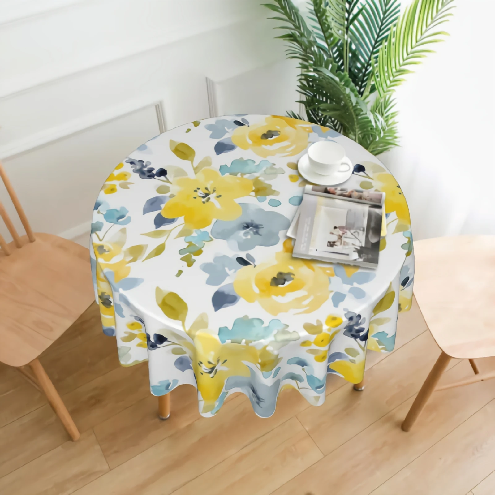 

Watercolor Floral Round Tablecloth 60 Inch Spring Flower Table Cover Table Cloth with Waterproof Wrinkle Resistant for Home
