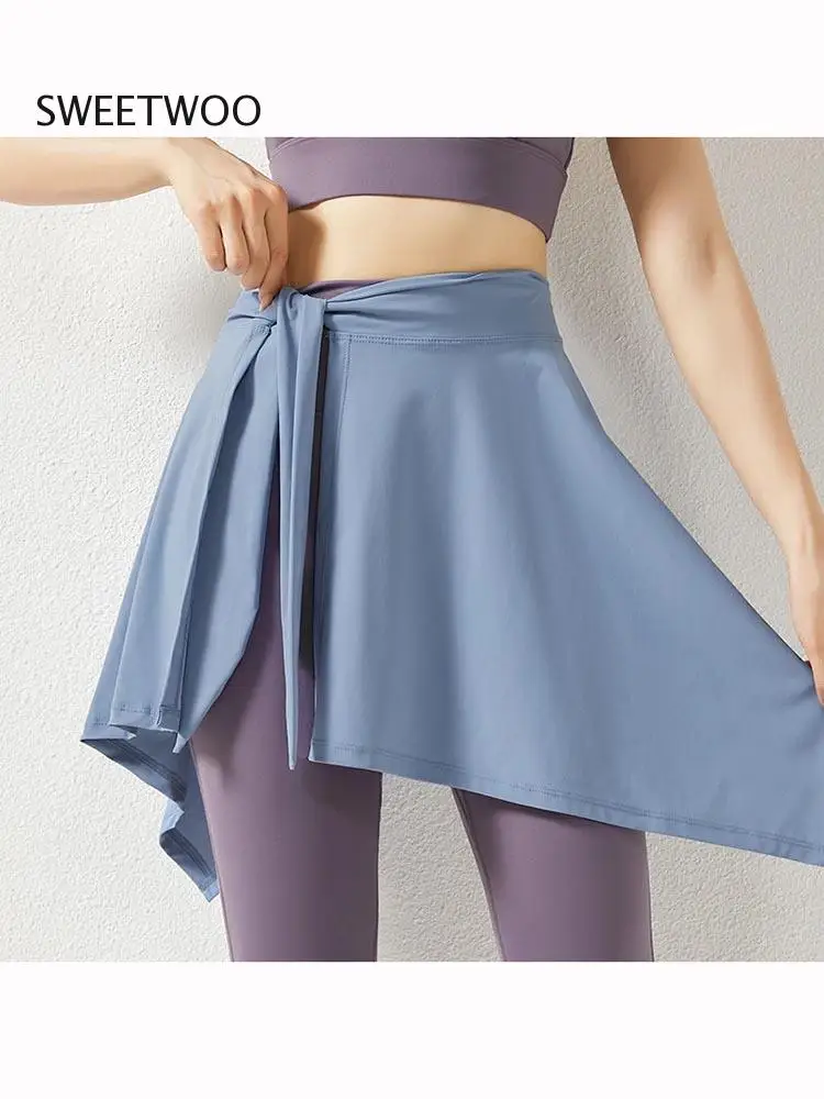 Yoga Wrap Skirt Straps A Skirt To Cover The Buttocks Anti-Glare Yoga Fitness Sports Short Skirt Dance Outer Wear Sexy Gym Skirts images - 6