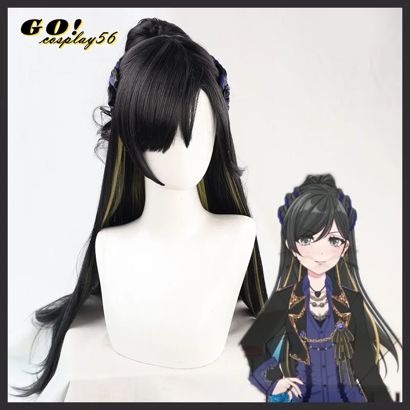 

D4DJ Tsubaki Aoyagi косплей парик черный 80 см длинный прямой кудрявый конский хвост Плетеный термостойкие волосы для взрослых Хэллоуин ролевая игра