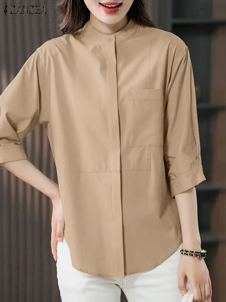 

ZANZEA Summer Women Casual OL Work Blouse Vintage Buttons Half Sleeve Solid Shirt Tunic Tops Fashion Loose Party Blusas Chemise