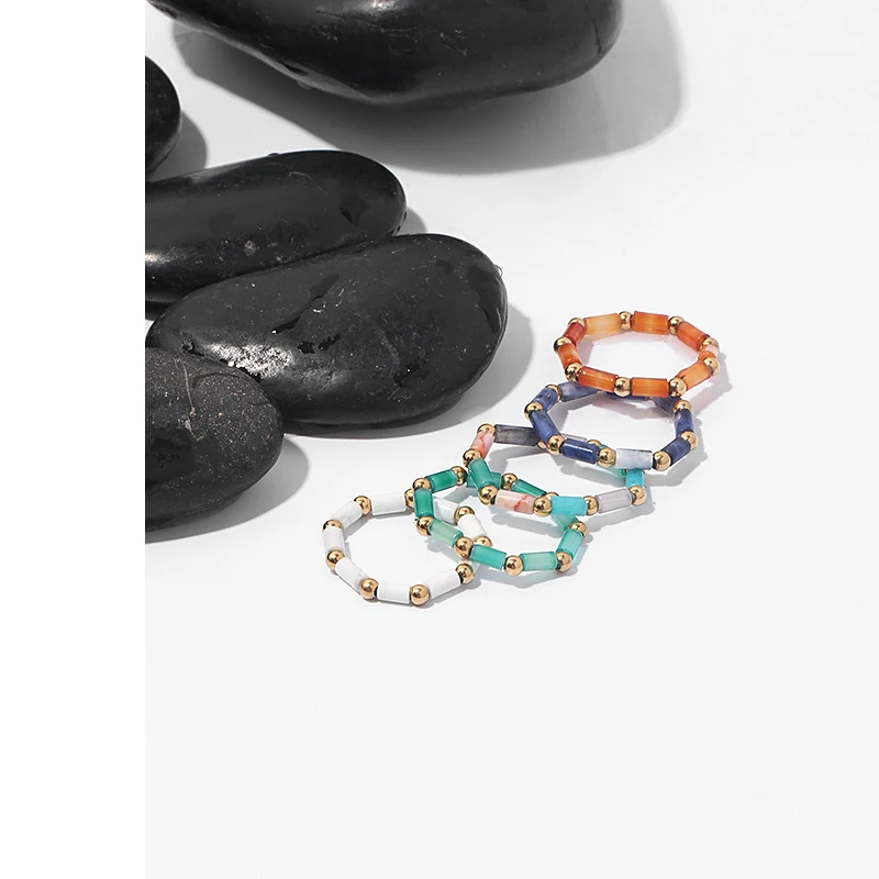 

Natural Stone Crystal Energy Beads Rings For Women Simple Adjustable Wedding Ring Bohemian Jewelry
