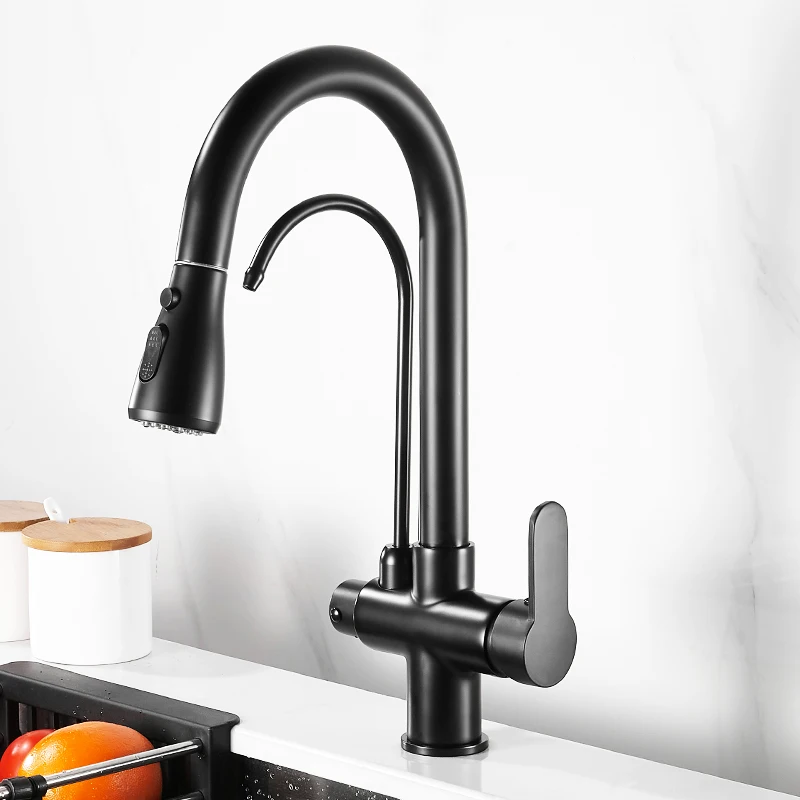 

Kitchen Faucet with Pull Down Sprayer Head Pull Out Faucet Drinking Water Purifier Hot Cold water Mixer Brass Tap Black