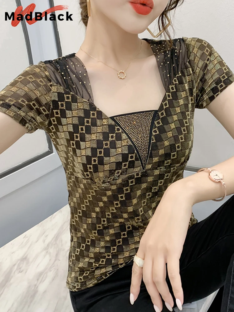 Женская футболка с коротким рукавом MadBlack летняя Сетчатая леопардовым принтом в