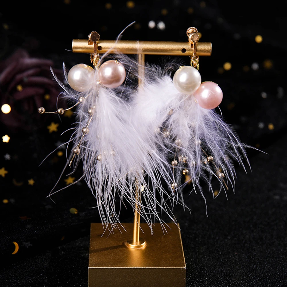 

Mesh Feather Headpiece Set Large Beads Decor Ear Dangle Bendable Bride Hair Hoop Women Jewelry Handmade Hair Accessories LL@17