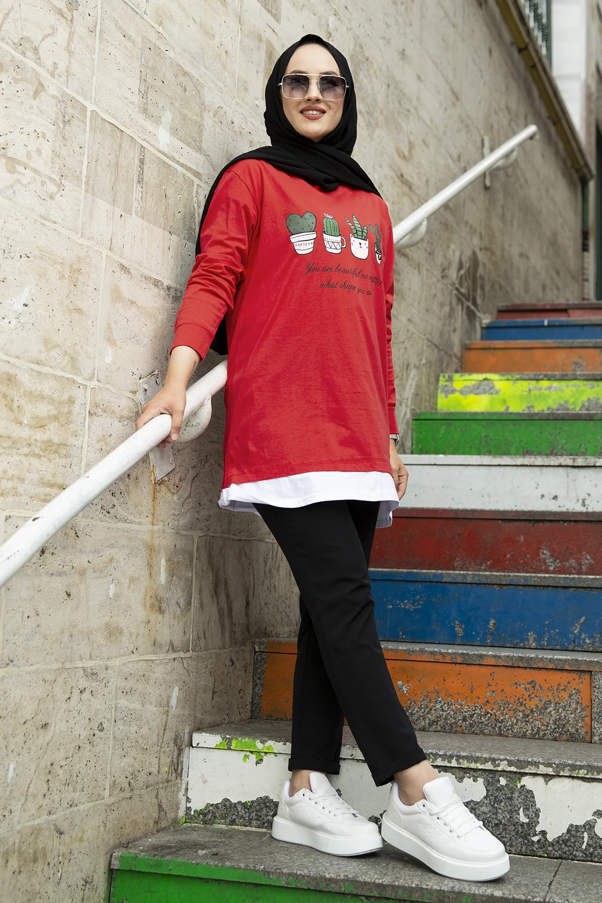 Printed Sweat Tunik NY Red