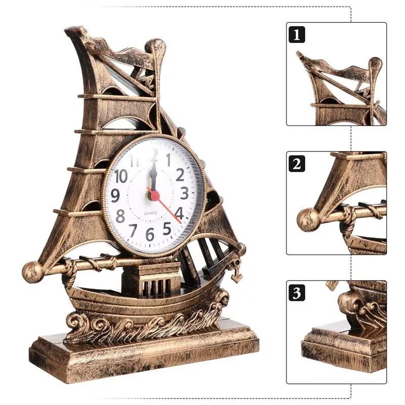 Alarm Sailboat Table Vintage Desk Retro Model Ornament Clocks Nautical Figure Boat Bedside Silent Decoration Sailing