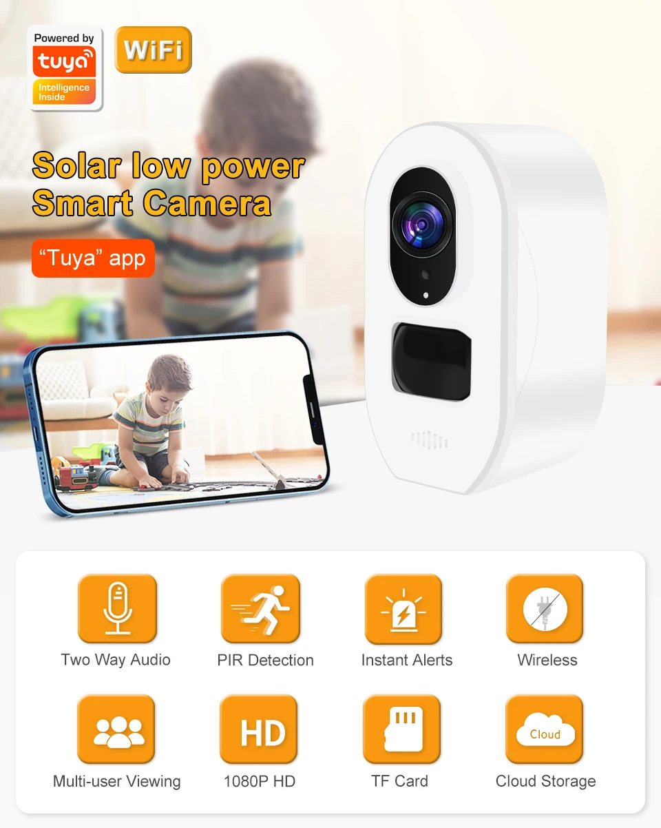3MP 1296P 120Degree Bluetooth Tuya App Low Comsunption Solar Power IP Camera IR Night Vision Home Security CCTV Baby Monitor