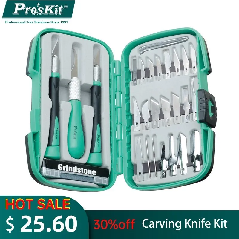 

Pro'sKit PD-395A Multifunction Carving Knife Deluxe Hobby Knife Kit Blade Knives for DIY Wood Carving Solder Wire Cutting