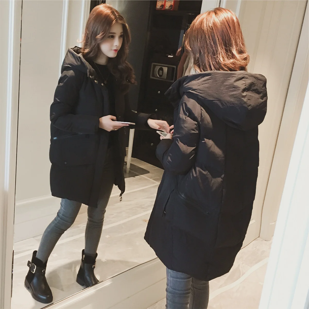 Winter Women Jacket Casual Solid Thick Warm Long Hooded Parkas Jackets Female Pocket Snow Coats Top Girl Long Pocket