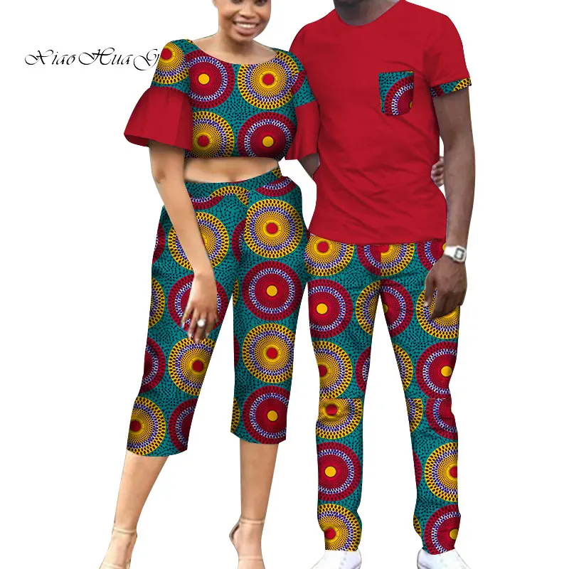 African Clothes for Couple Women Men African Print Pants and Tops Sets Outfits Bazin Riche Traditional African Clothing WYQ582