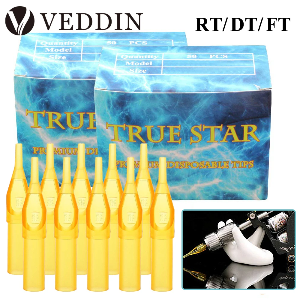 

50/100Pcs Yellow Sterilized Tattoo Needle Tips Disposable Tattoo Machine Gun Nozzle Tips Plastics Needle Tubes Supply RT/DT/FT