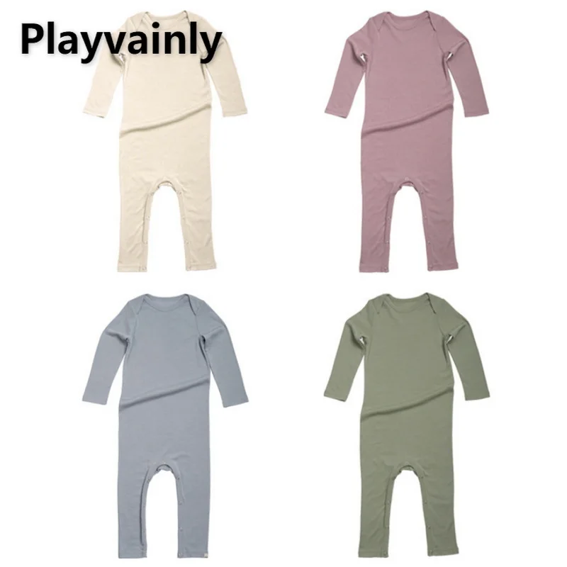 

Комбинезон детский однотонный из модала, с длинными рукавами и круглым вырезом, E2684