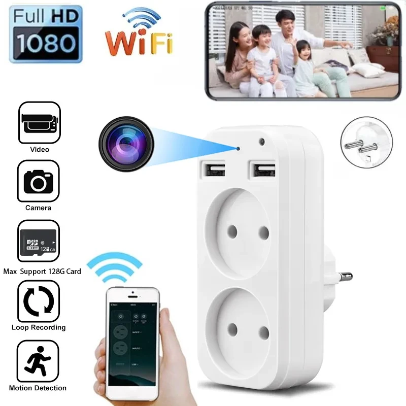 

EU Standard Wall Socket Mini Camera with USB Interface HD Portable Wireless IP Camcorder Wifi Remote Monitoring Micro Recorder