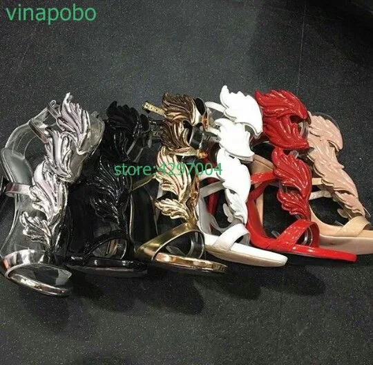 Rhinestone Angel Wings Stiletto Lady High Heels Gladiator Sandals Tribute Rome Style Pumps Party Dress Shoes Leaf Heels Sandals images - 6