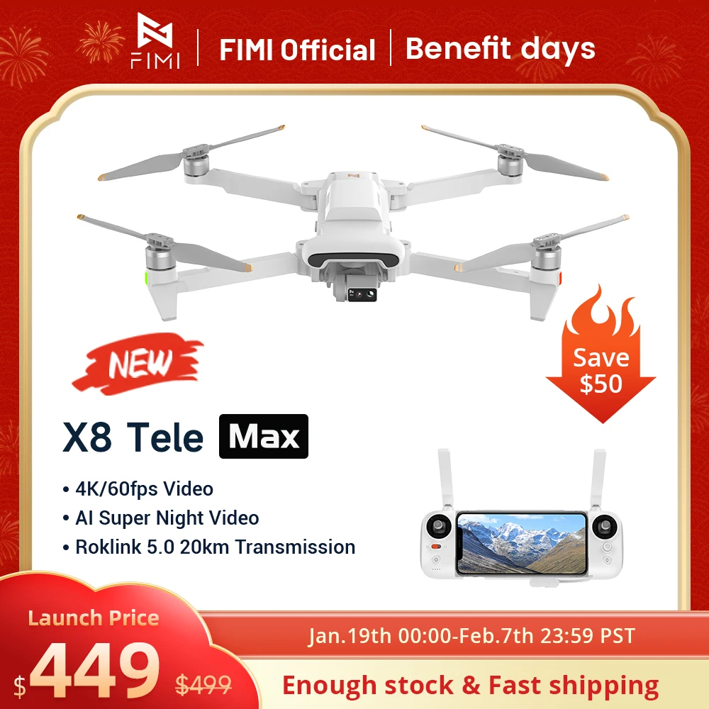 Фото FIMI X8 Tele Max новый дрон Широкоугольная телекамера 30-кратный гибридный зум Диапазон 20 км 4K 60 кадров в секунду 3-осевой подвес GPS AI Супер ночное видео №1
