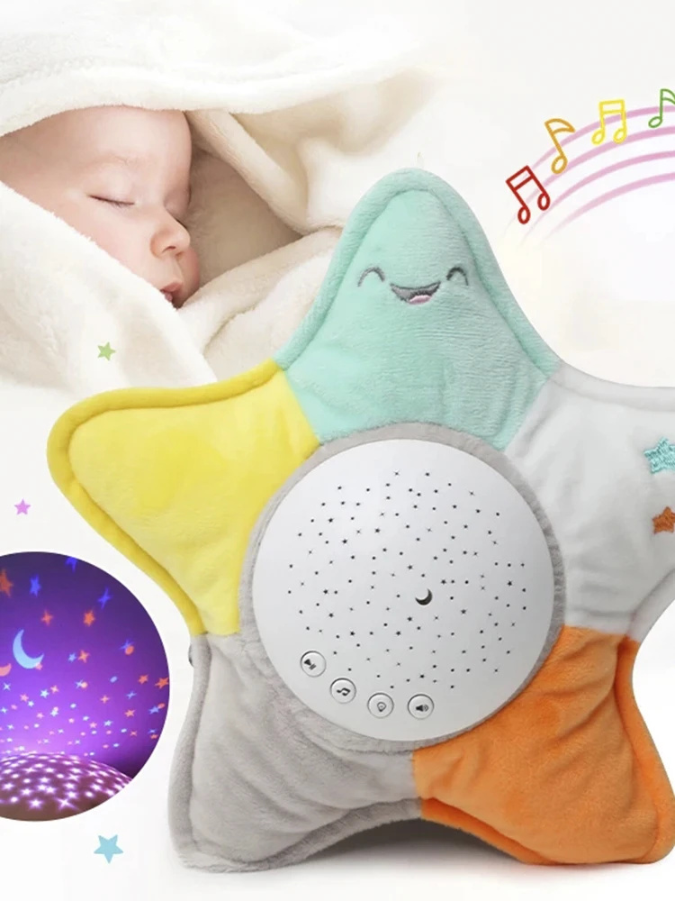 

Baby Sleep Soother Projector Nightlight Starry Sky Projection Doll 10 Soothing Sounds Night Light Projector Toy for Babies