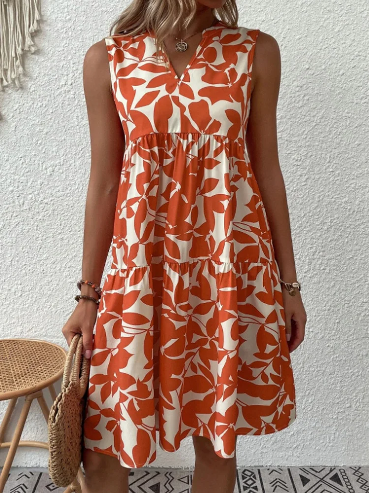 

Women's Summer Dress Midi Dresses Vestido Solto Na Altura Do Joelho Long Vintage Elegante Sleeveless Beach Estampa Casual 2023