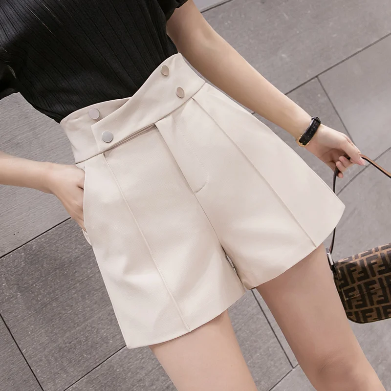 Summer Women Wide Leg Loose Elegant Solid Shorts Korean High Waist Criss-Cross Double Breasted Harajuku Casual Shorts Female OL