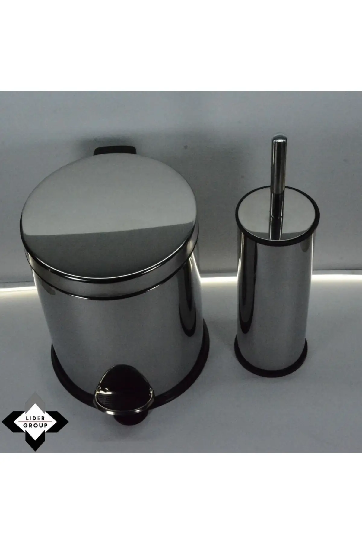 

Stainless chrome smart toilet brush & pedal trash can Set (5L)