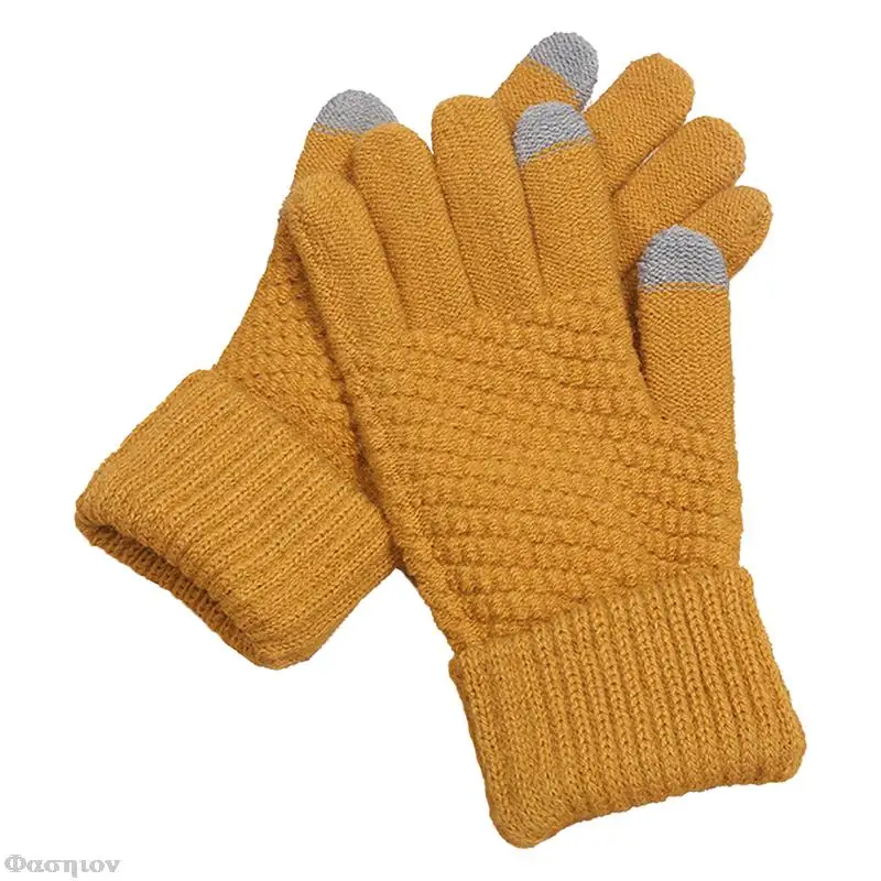 

Женские теплые эластичные вязаные варежки Зимние перчатки для сенсорного экрана, женские вязаные варежки из искусственной шерсти, утолщен...