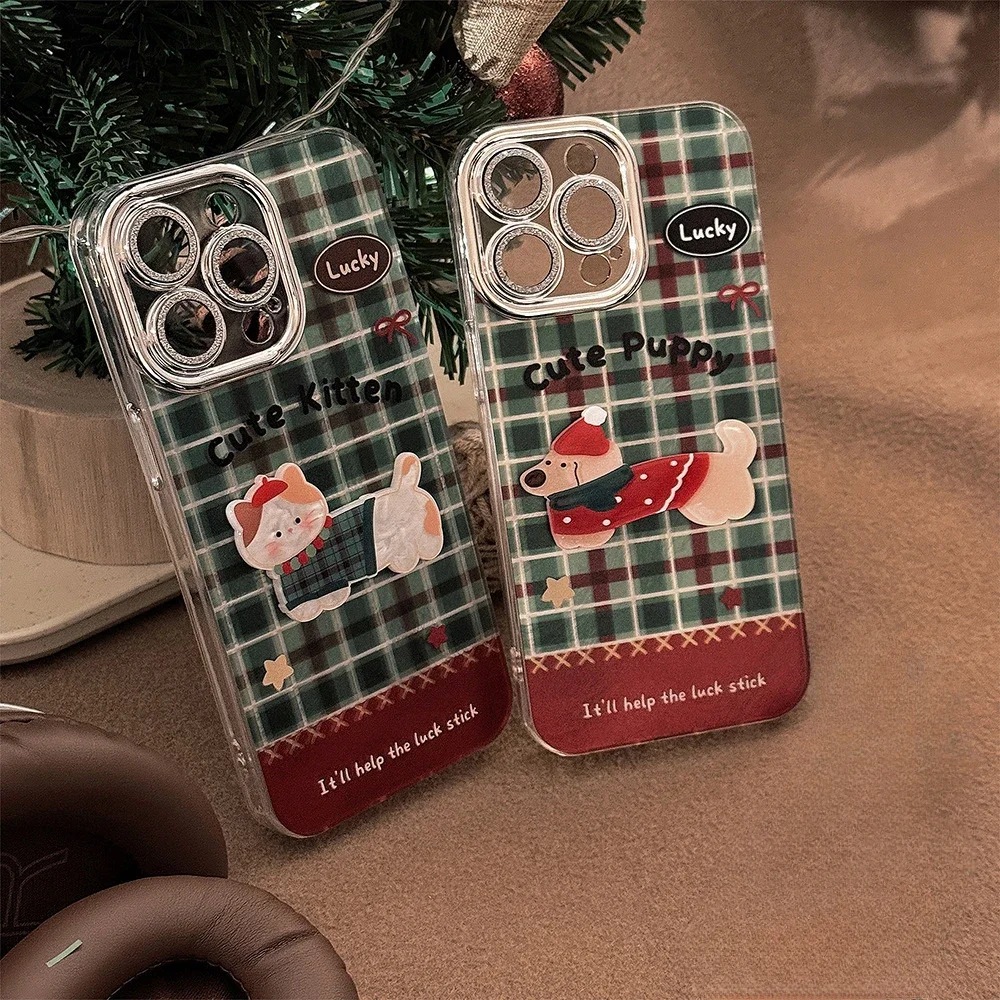 Чехол для телефона с рождественским зеленым сетчатым узором и милым мультяшным